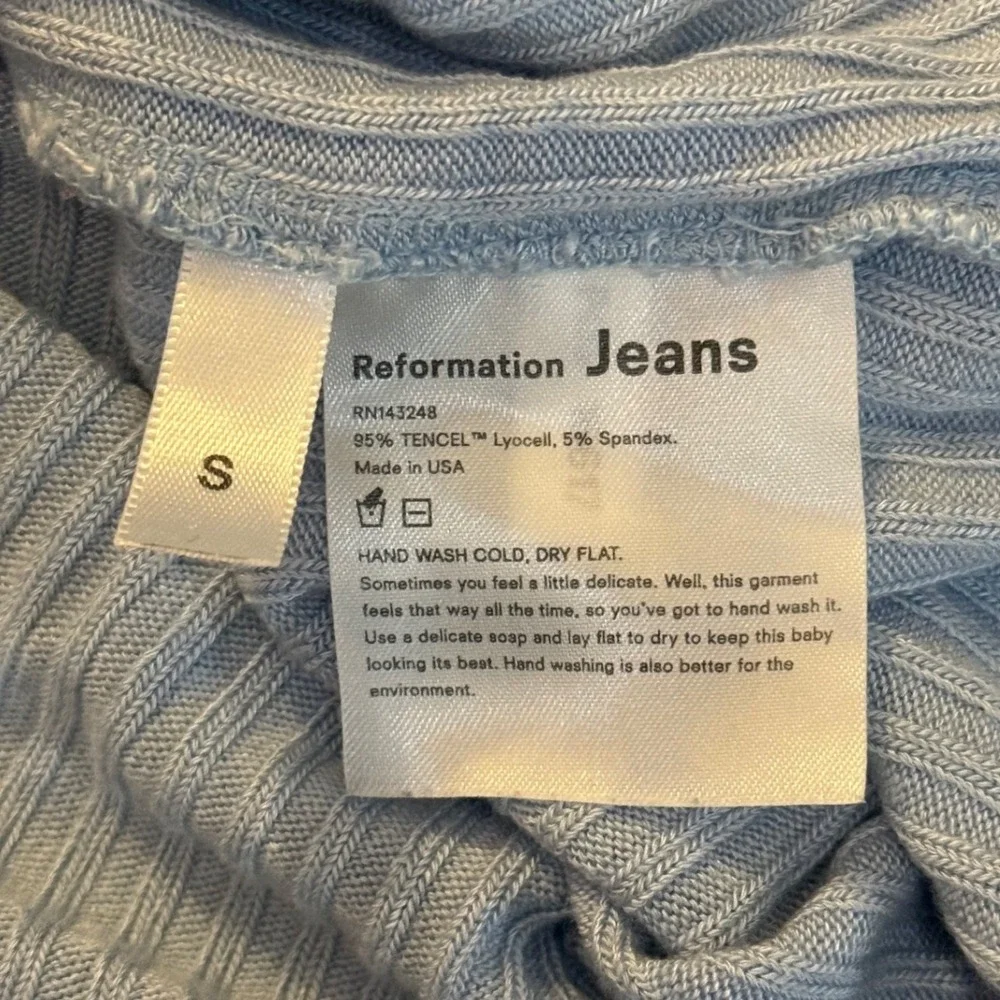 Reformation Jeans Ribbed‎ Square Neck Short Sleeve Top Baby Blue Size S - Picture 3 of 6